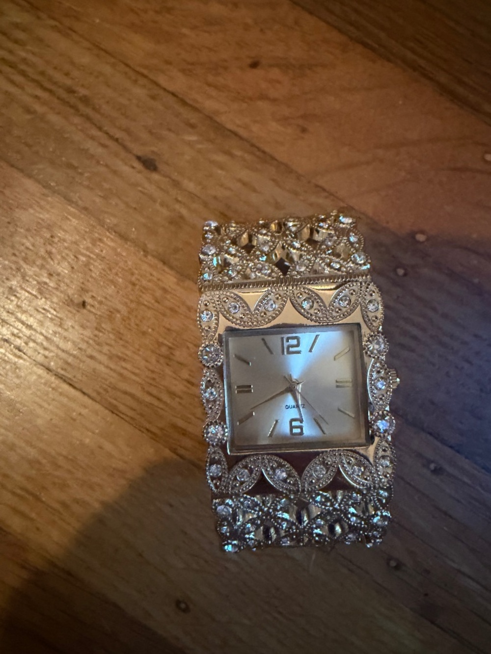 Vintage Gold-Tone Rhinestone Filigree Cuff Watch – Y2K Statement Jewelry